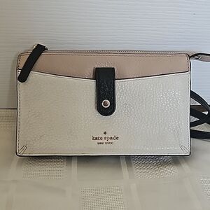 kate spade Two-Tone White and Light Pink Leather Shoulder Bag with Black Accents